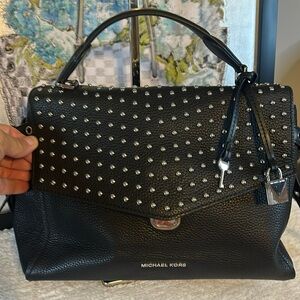 NWOT Michael Kors Black pebble leather silver studs and silver hardward